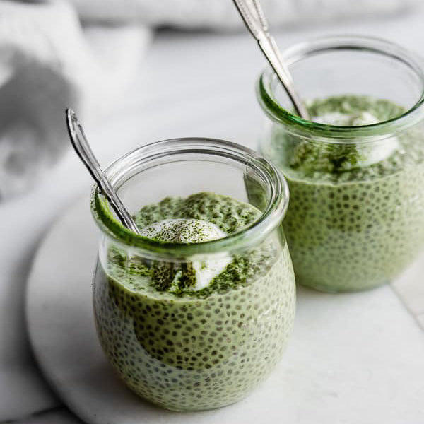 Matcha Superfood Collagen Elixir chia pudding recipe with cream